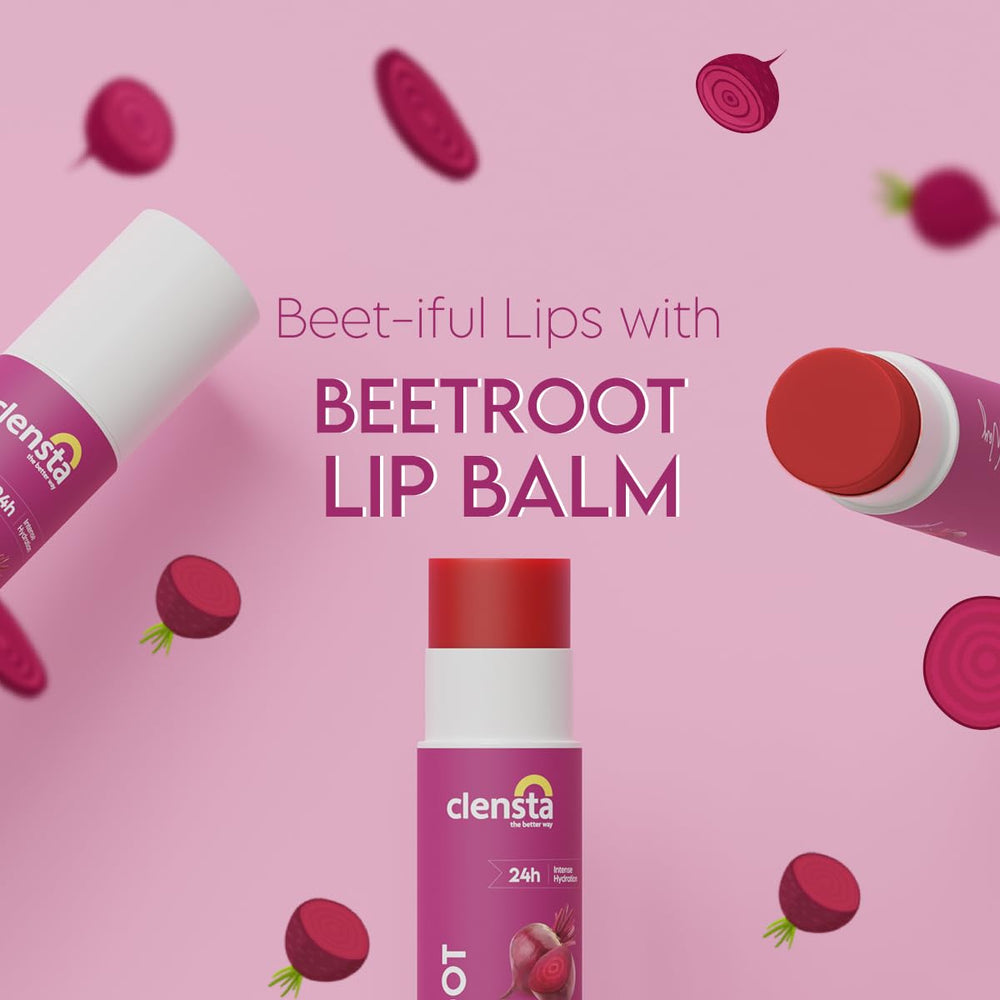 Hyaluronic acid infusion visual with Clensta Beetroot Lip Balm for deep hydration.