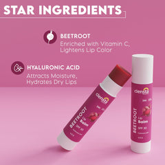 Clensta Beetroot Lip Balm tube close-up, glossy finish for smooth lips.