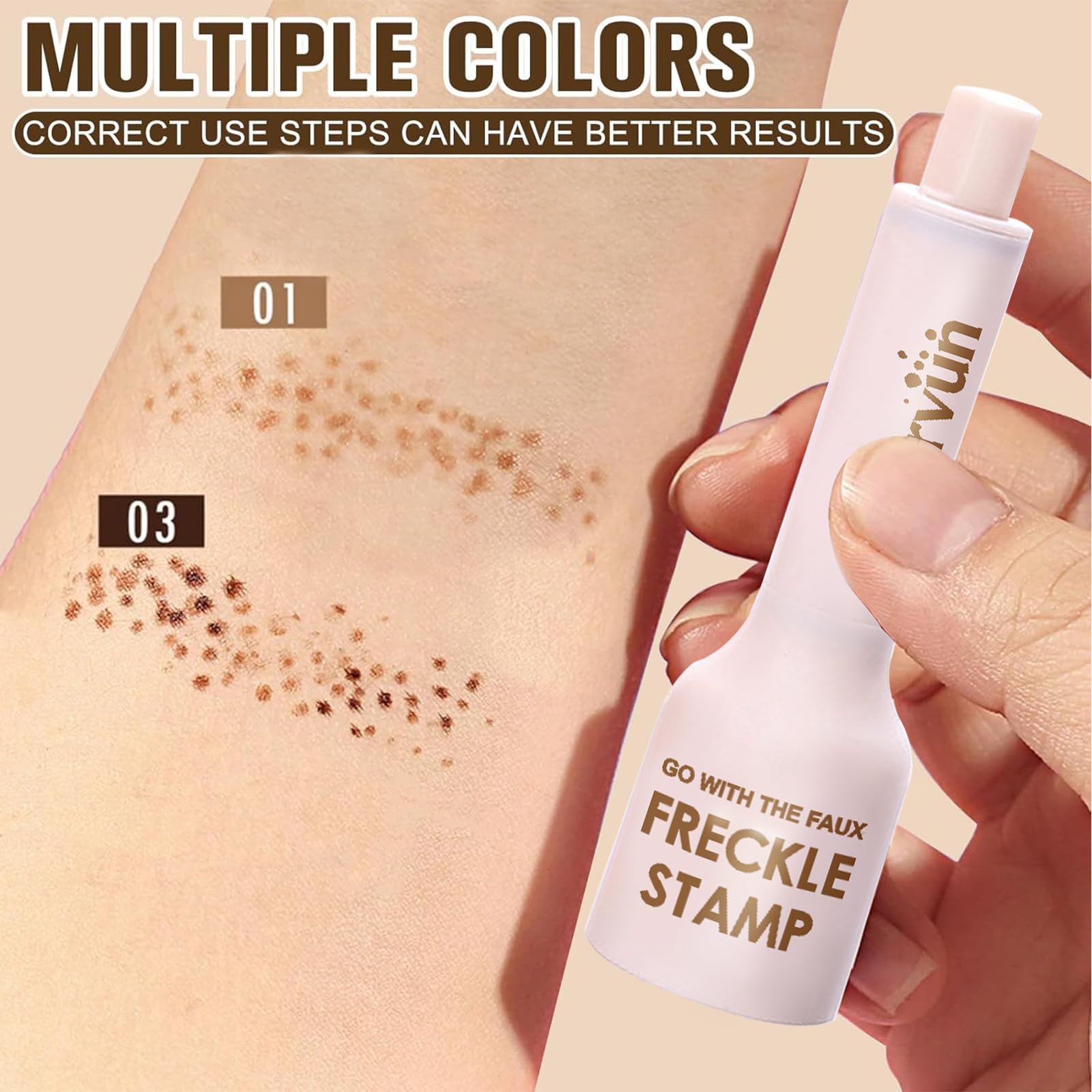 CLERVUN Freckle Stamp on-skin swatch shows sun-kissed look.