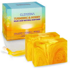 Clerzena Honey Kojic Turmeric Soap Bar closeup shows rich texture for an even-looking complexion.