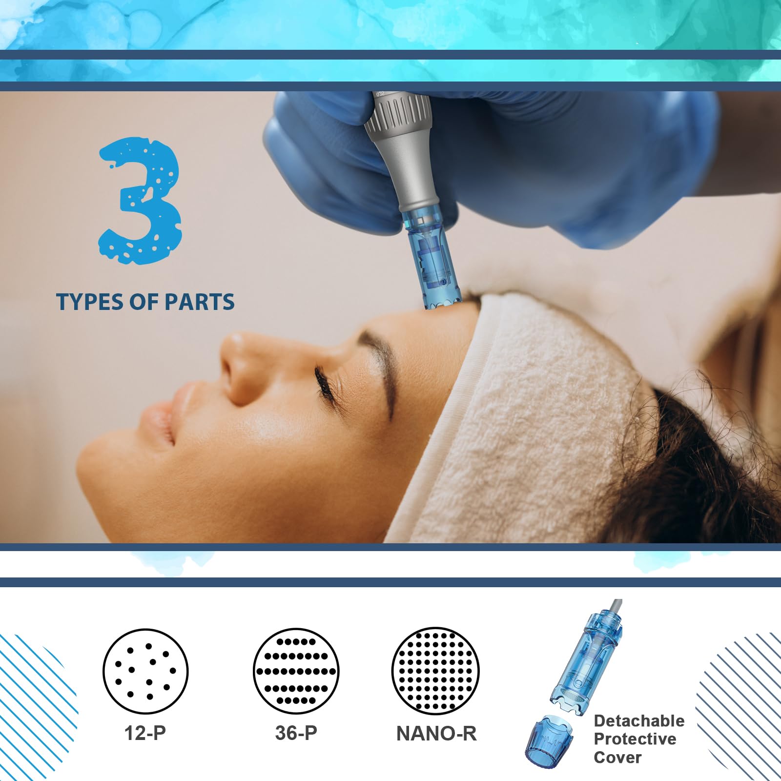 CLETINA microneedle roller pen close-up shows precise 0.24mm needles for gentle sessions