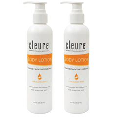 Cleure body lotion sensitive skin bottle with pump for easy daily moisturizing.