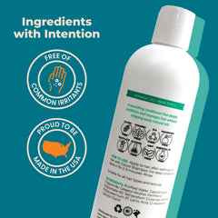 Cleure conditioner in shower with hair strands showing hydration during washing.
