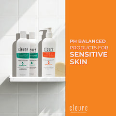 Cleure fragrance-free conditioner bottle providing deep hydration for soft hair.