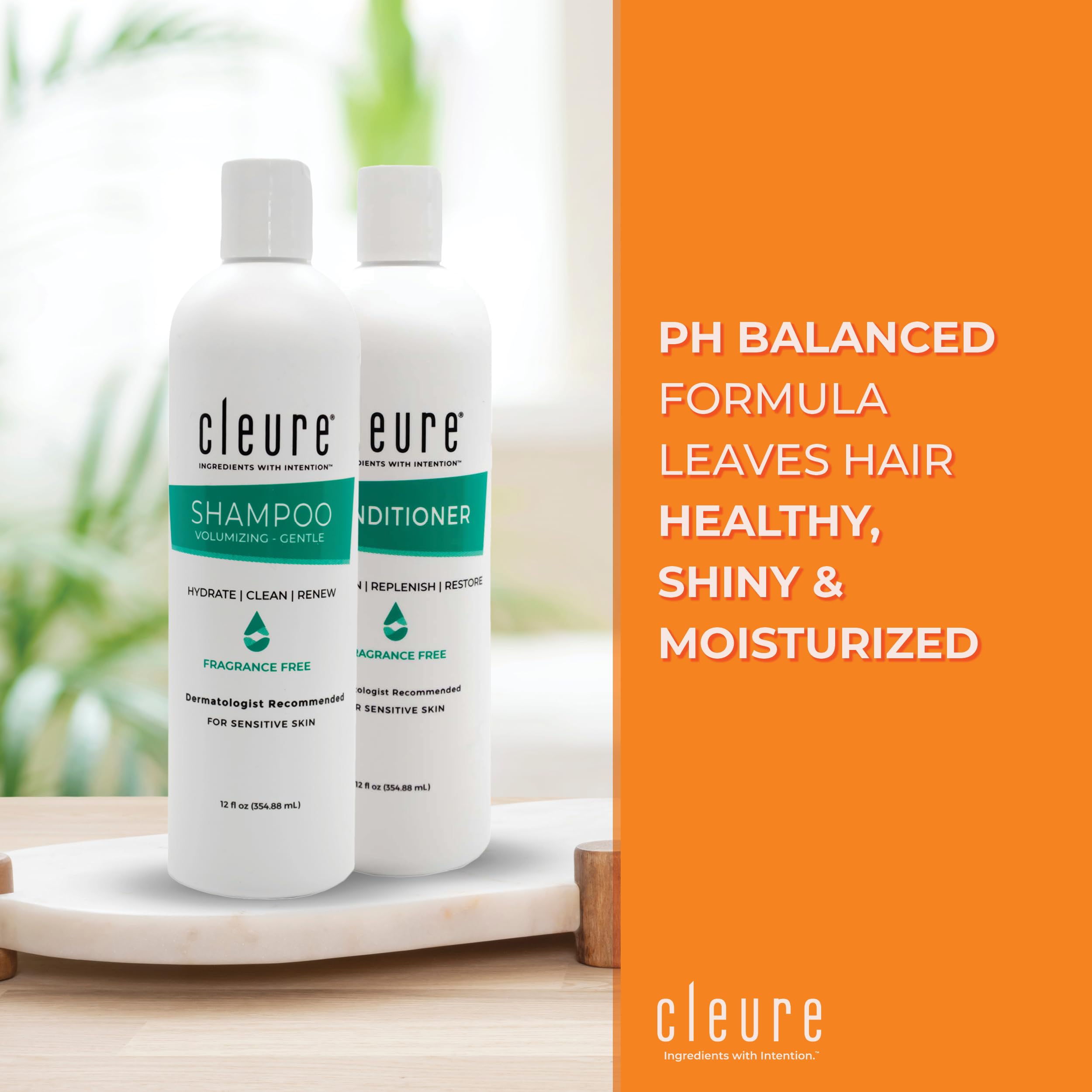 Cleure hypoallergenic conditioner bottle highlighting fragrance-free hydration for sensitive skin