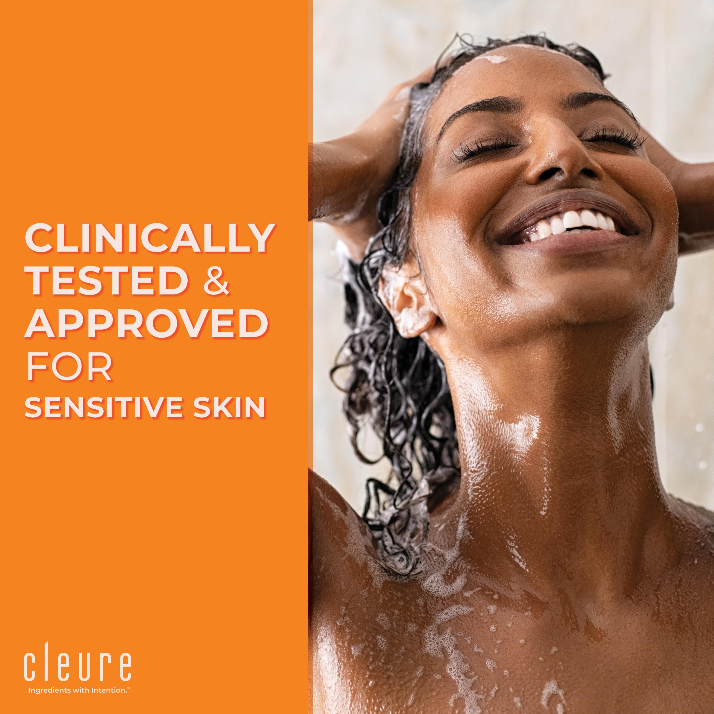 Hair close-up after Cleure shampoo demonstrates lightweight cleansing and moisture balance.