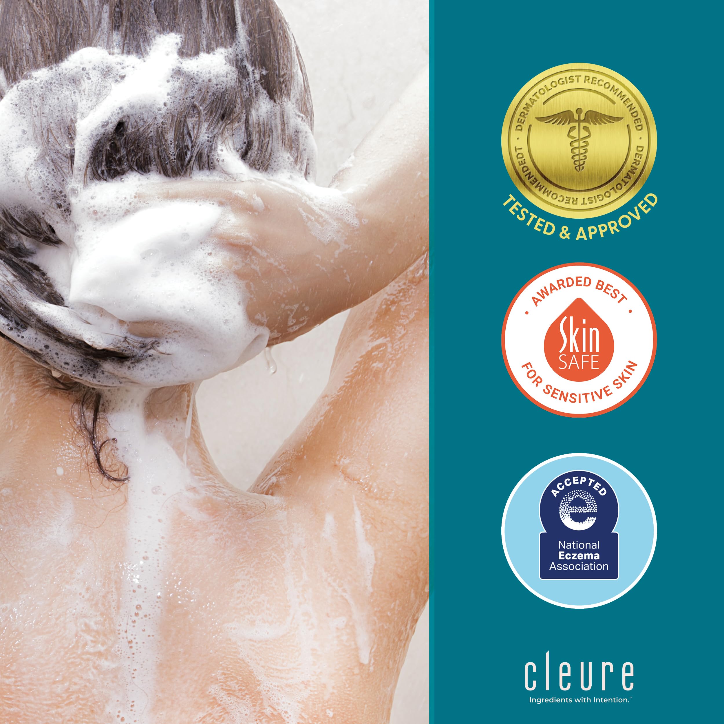 Cleure hypoallergenic volumizing shampoo packaging box showcases fragrance-free, clean ingredients.