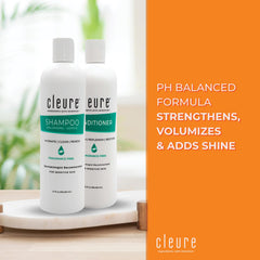 Pouring Cleure shampoo creates a light, rich lather for a gentle cleanse.