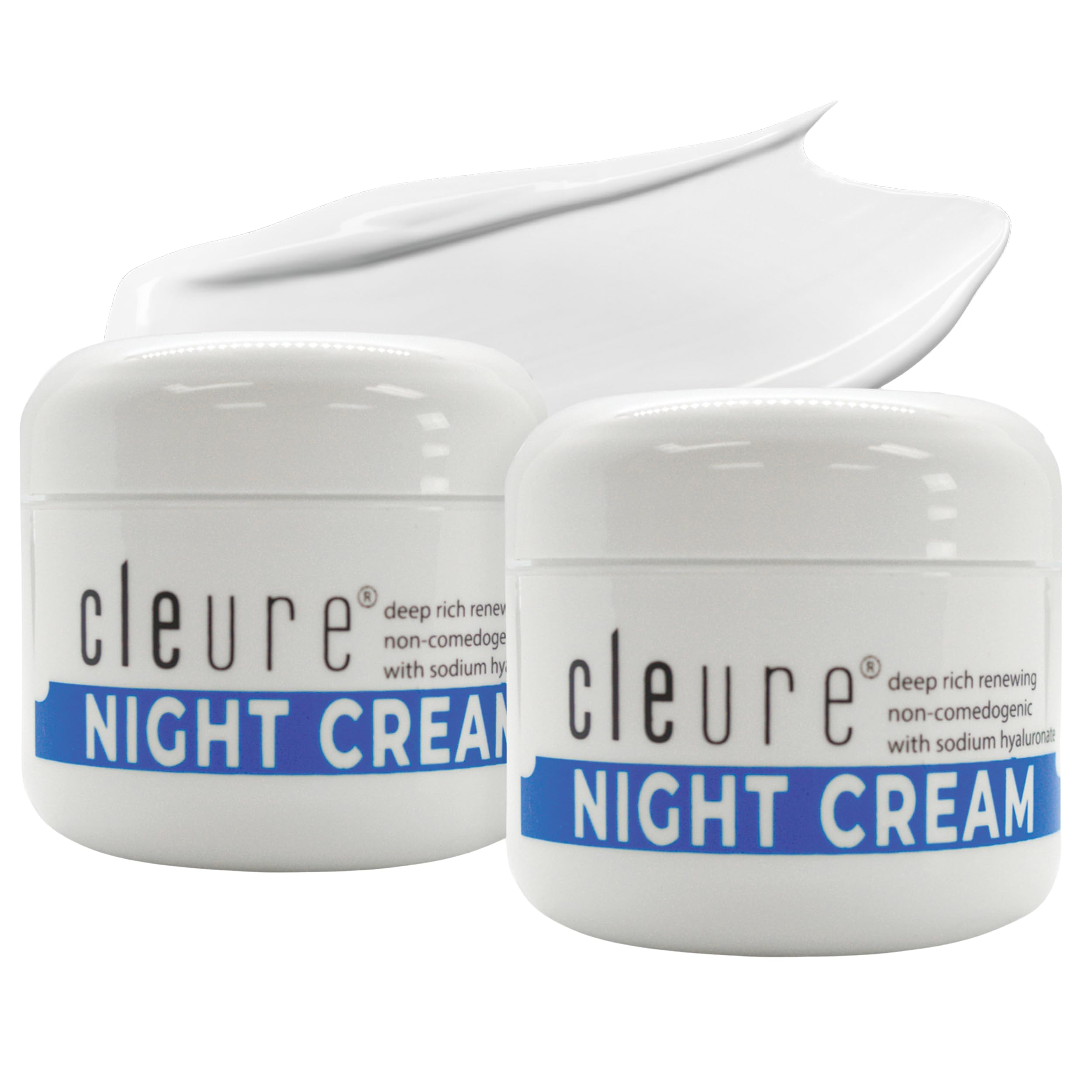 Cleure Hyaluronic Acid & Shea Butter Night Cream bottle-front image showing hydration-friendly formula.