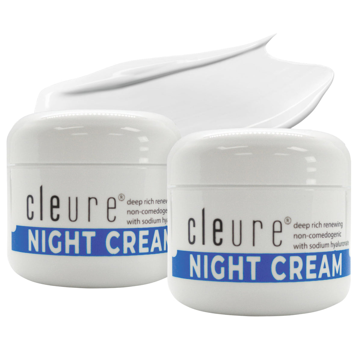 Cleure Hyaluronic Acid & Shea Butter Night Cream bottle-front image showing hydration-friendly formula.