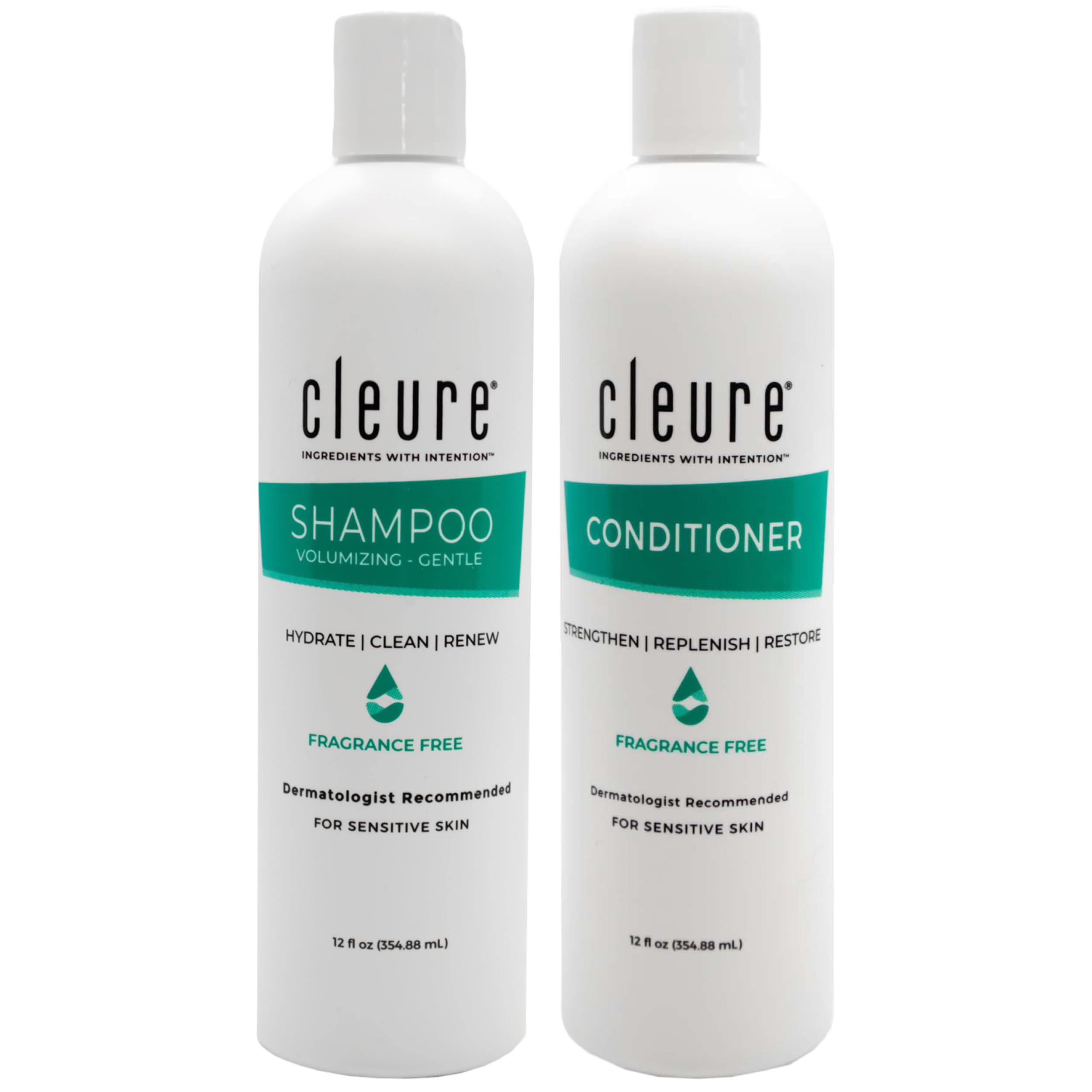 Cleure volumizing shampoo bottle ready for a gentle, weightless cleanse