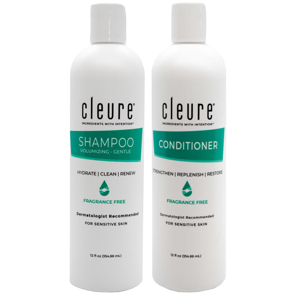 Cleure volumizing shampoo bottle ready for a gentle, weightless cleanse
