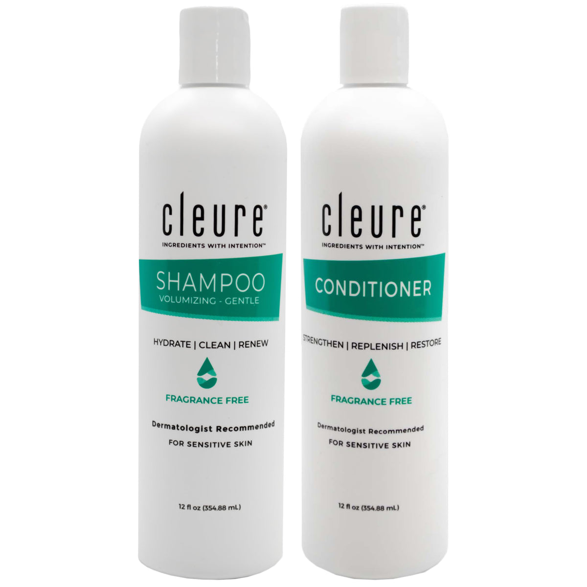 Cleure volumizing shampoo bottle ready for a gentle, weightless cleanse