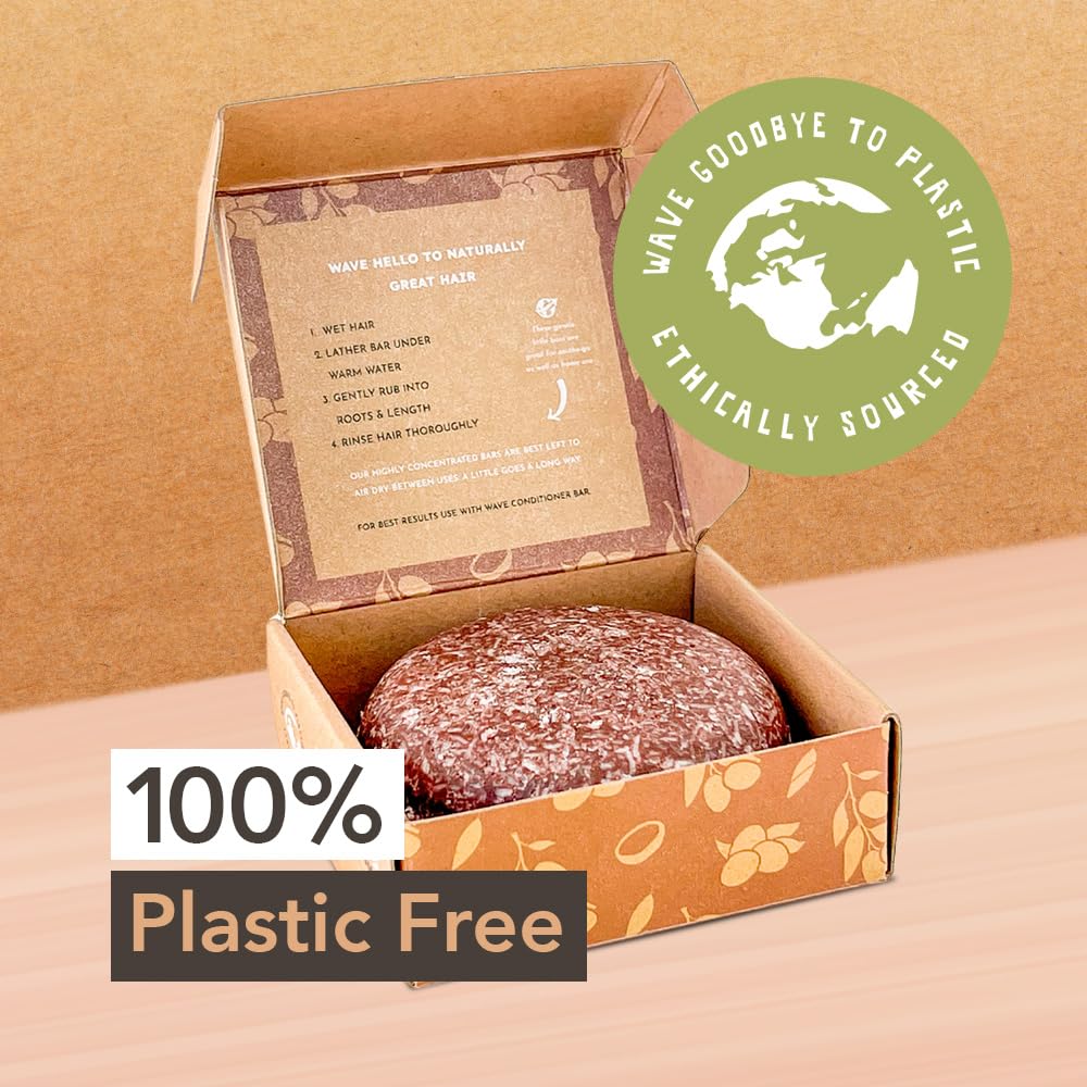 Clever Yoga Wave Argan Shampoo Bar on hair delivering gentle cleanse and shine.