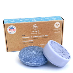 Clever Yoga Wave Fresh Linen Shampoo Bar front view showing gentle cleansing for all hair types