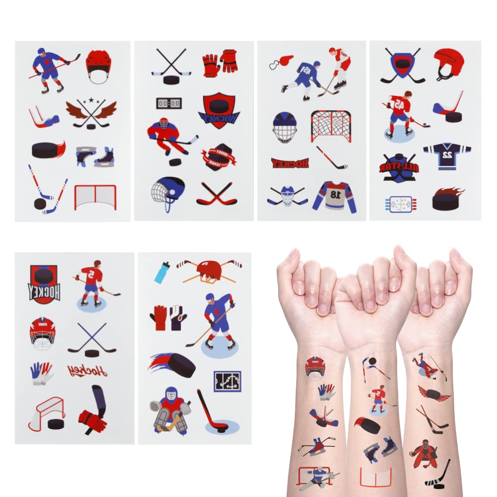 Cleverplay hockey-themed temporary tattoos, 12x7.5 cm sheets for easy distribution.