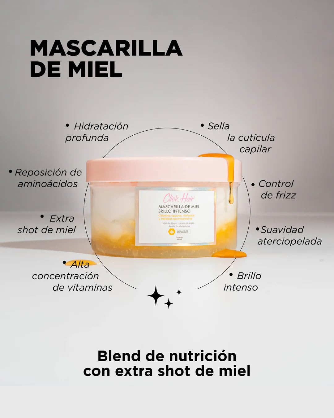 Click Hair Honey Mask cream closeup highlights rich conditioning texture