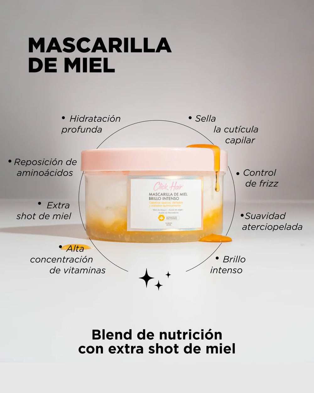 Click Hair Honey Mask cream closeup highlights rich conditioning texture