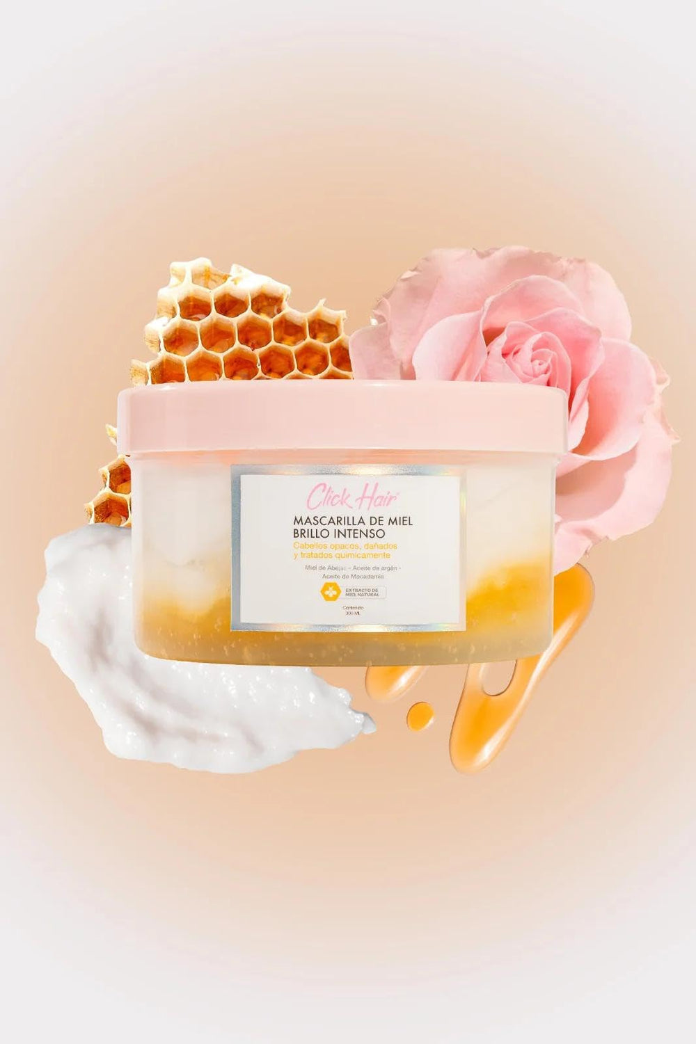 Click Hair Honey Mask hair glow image suggests luminous finish