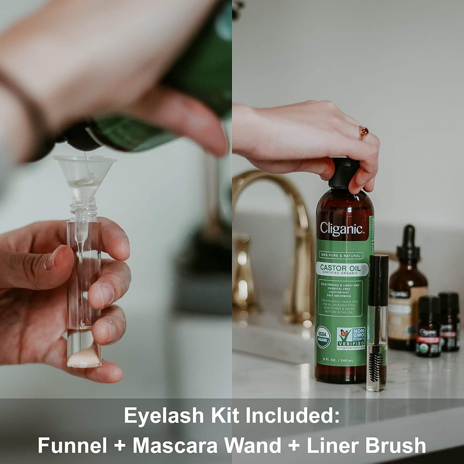 Cliganic Castor Oil liner brush helps targeted brow and lash treatment.