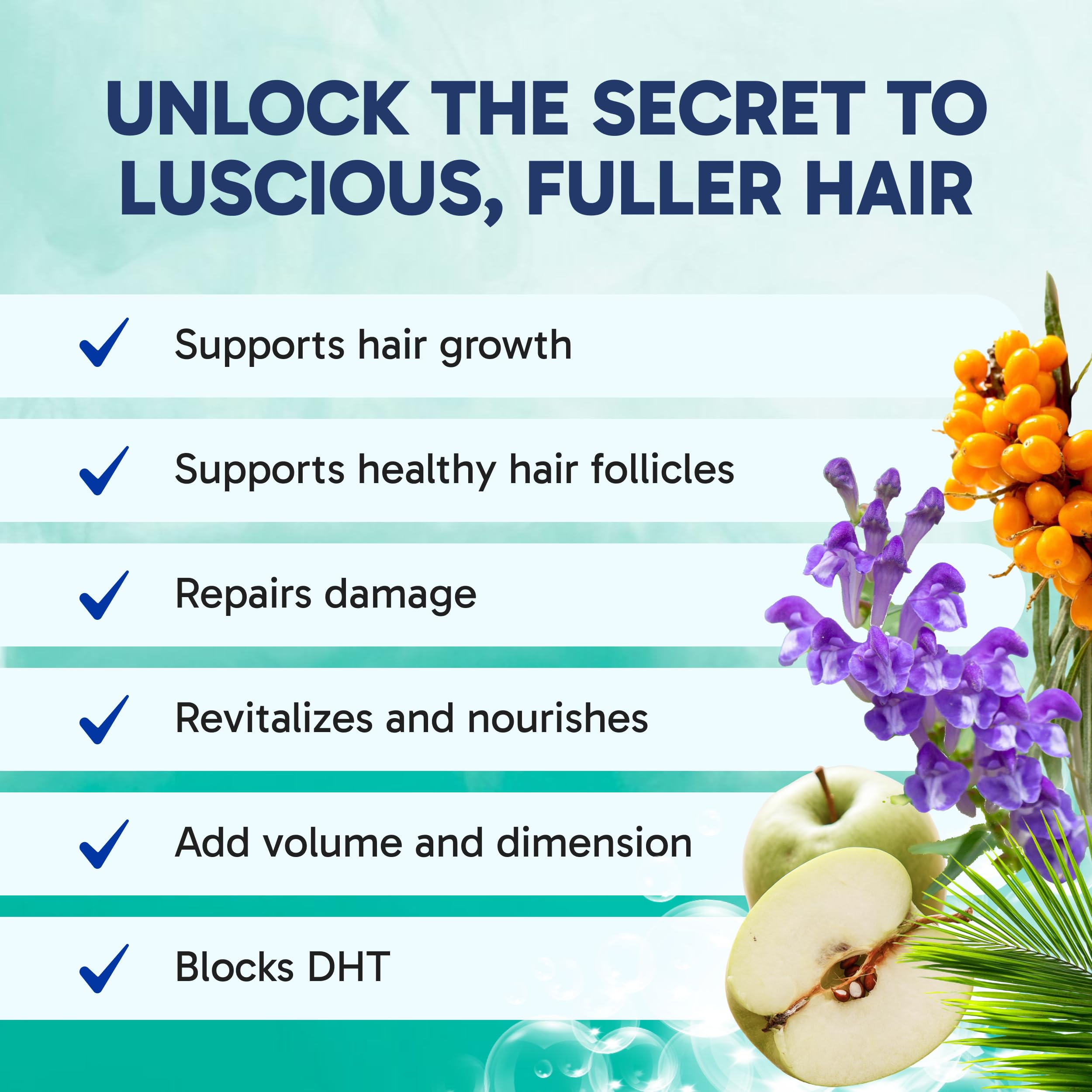 Clinical Effects Hair Therapy Conditioner ingredients panel highlighting biotin and saw palmetto.