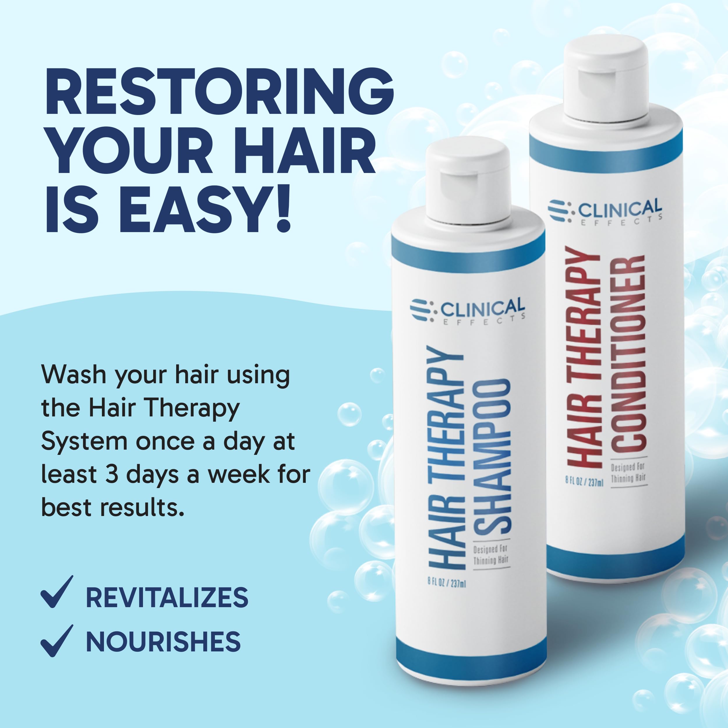 Clinical Effects Hair Therapy Shampoo label close up featuring biotin and DHT blockers