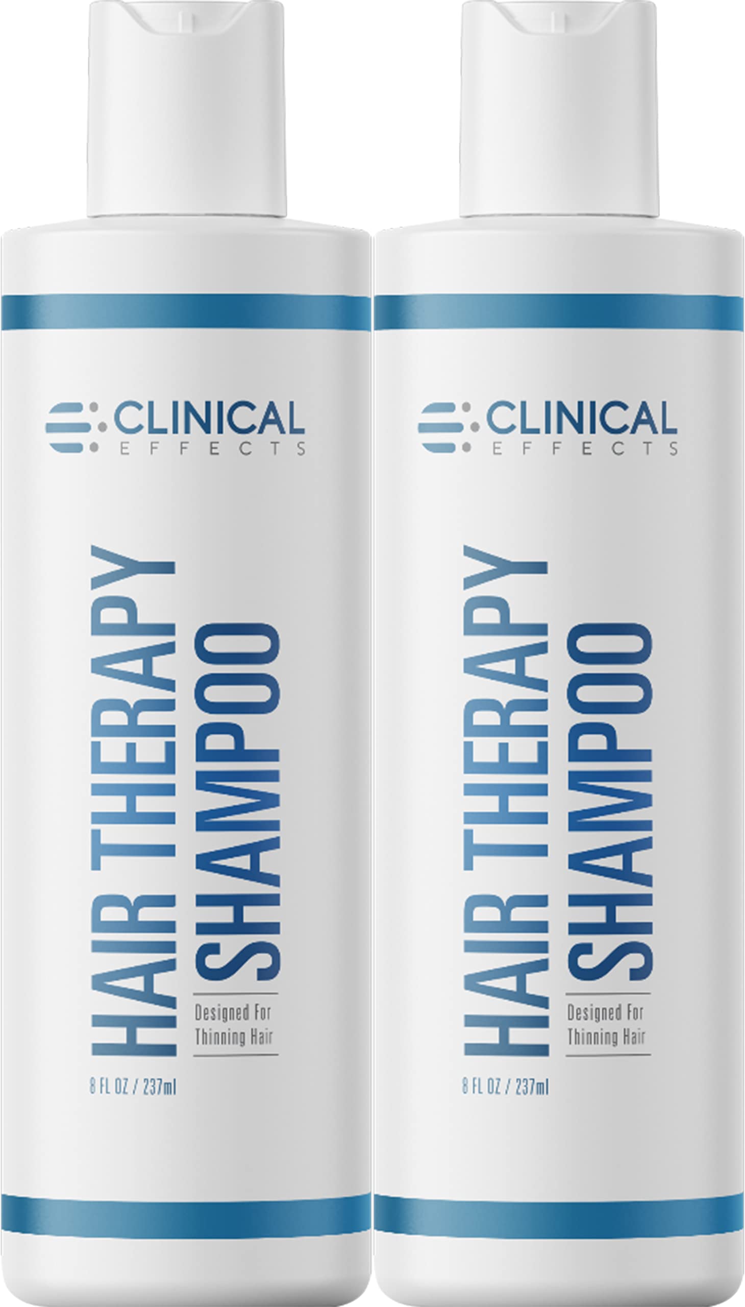 Clinical Effects Hair Therapy Shampoo bottle close-up showing premium biotin formula for fuller hair.