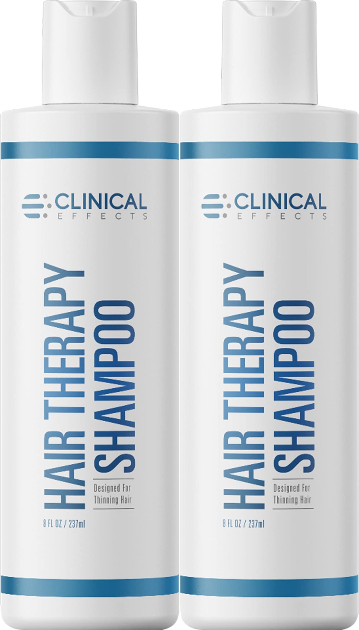 Clinical Effects Hair Therapy Shampoo bottle close-up showing premium biotin formula for fuller hair.