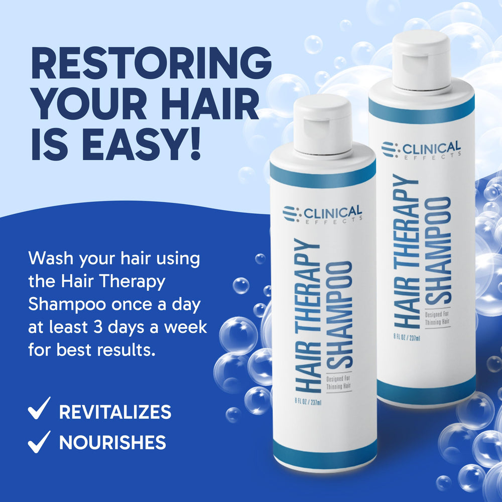 Clinical Effects Hair Therapy Shampoo lather image suggests cleansing and fullness.