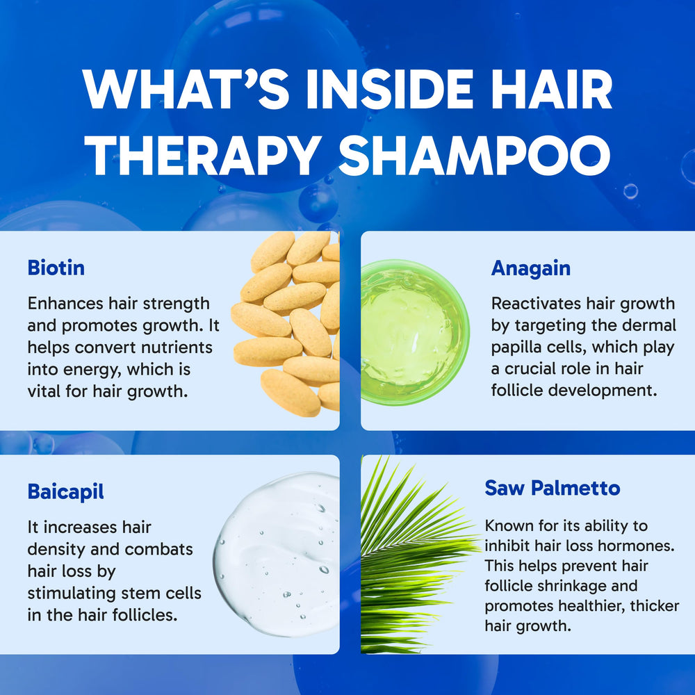 Clinical Effects Hair Therapy Shampoo three-pack display suggests value and consistency.