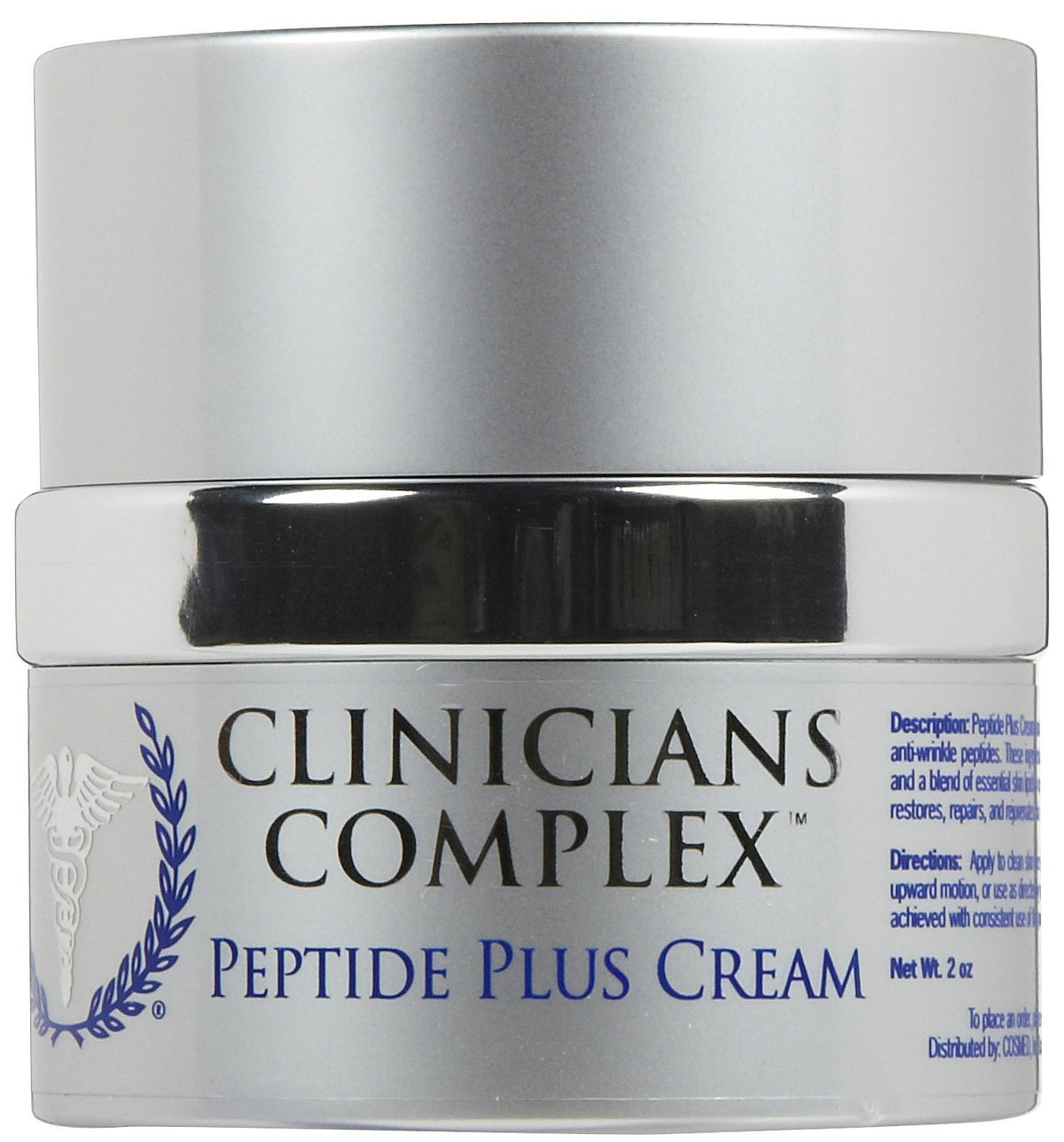Clinicians Complex Peptide Plus Cream bottle close-up showing moisturizing formula for dry skin
