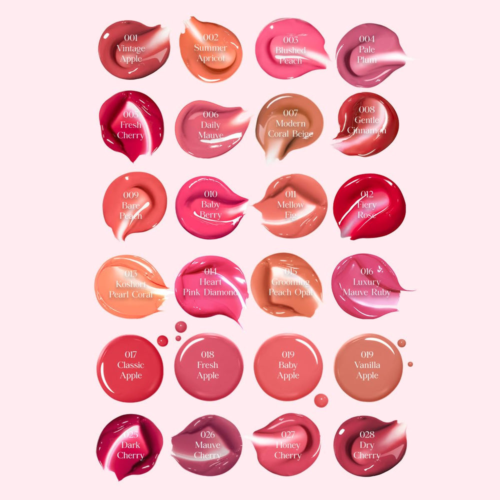 Model wears CLIO Crystal Glam Tint 26 Mauve Cherry for long-lasting color.