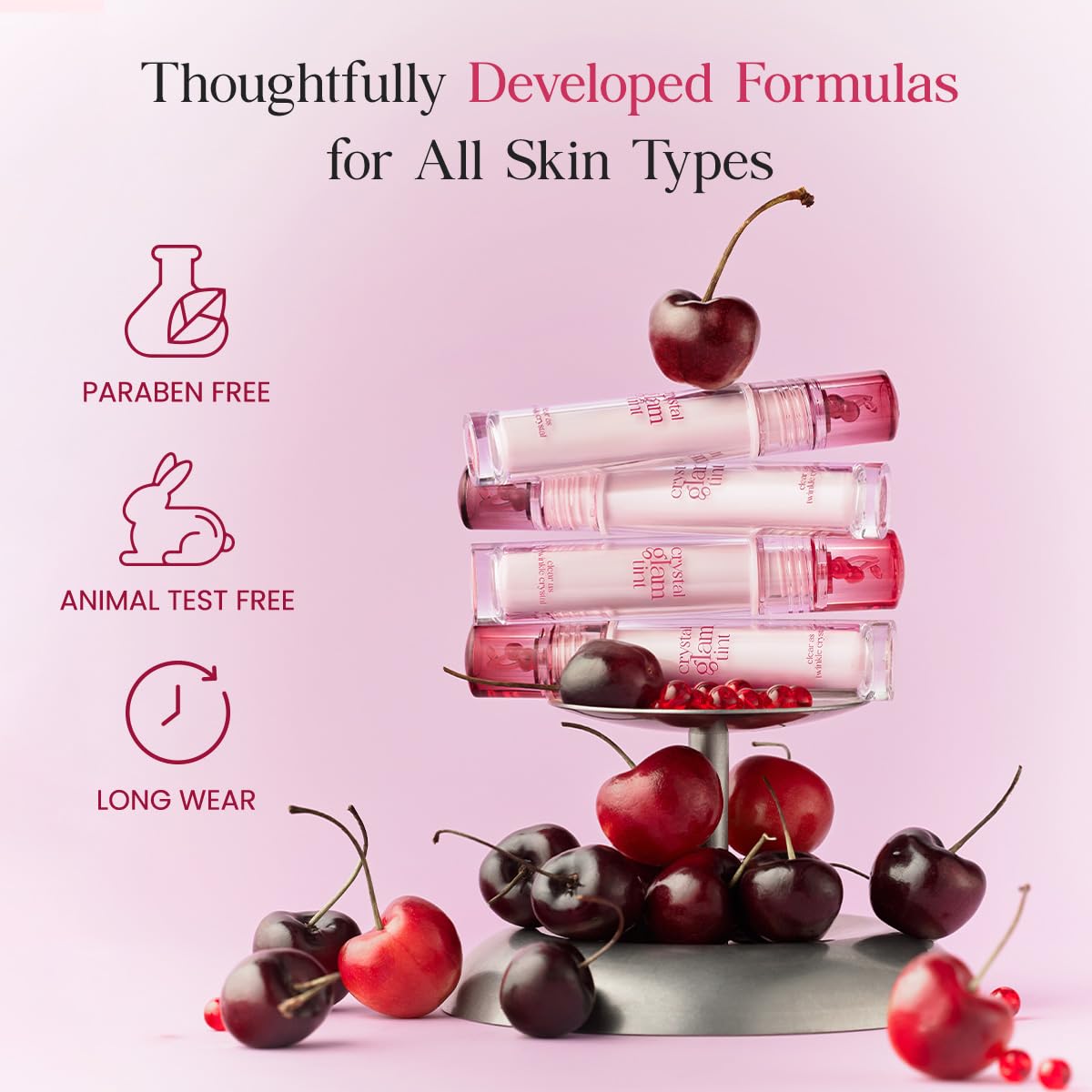 Elegant CLIO packaging for Crystal Glam Tint 26 Mauve Cherry.