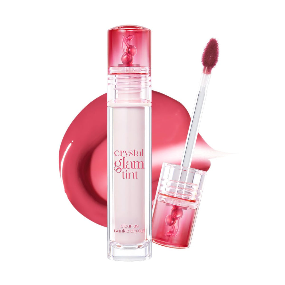 CLIO Crystal Glam Tint Honey Cherry bottle with glass-like shine and moisture.