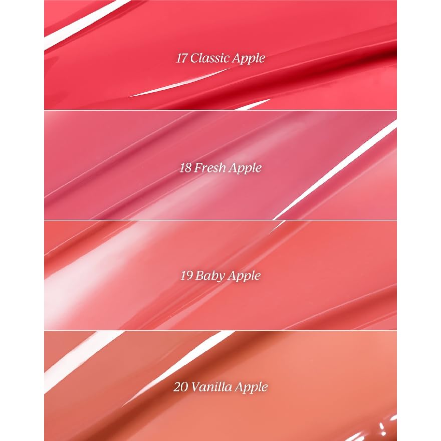 CLIO Crystal Glam Tint Vanilla Apple glossy finish on lips emphasizes shine.