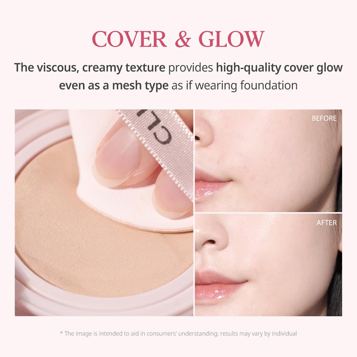 CLIO Kill Cover Mesh Glow Cushion glass skin look with luminous finish.