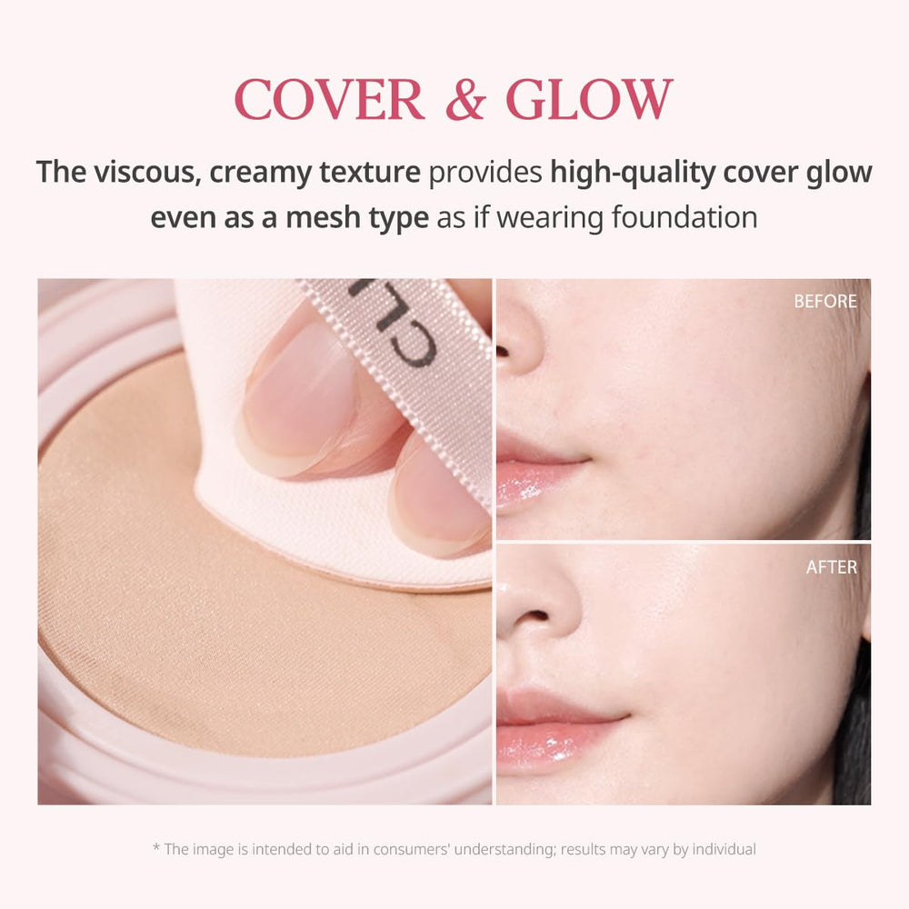 CLIO Kill Cover Mesh Glow Cushion glass skin look with luminous finish.