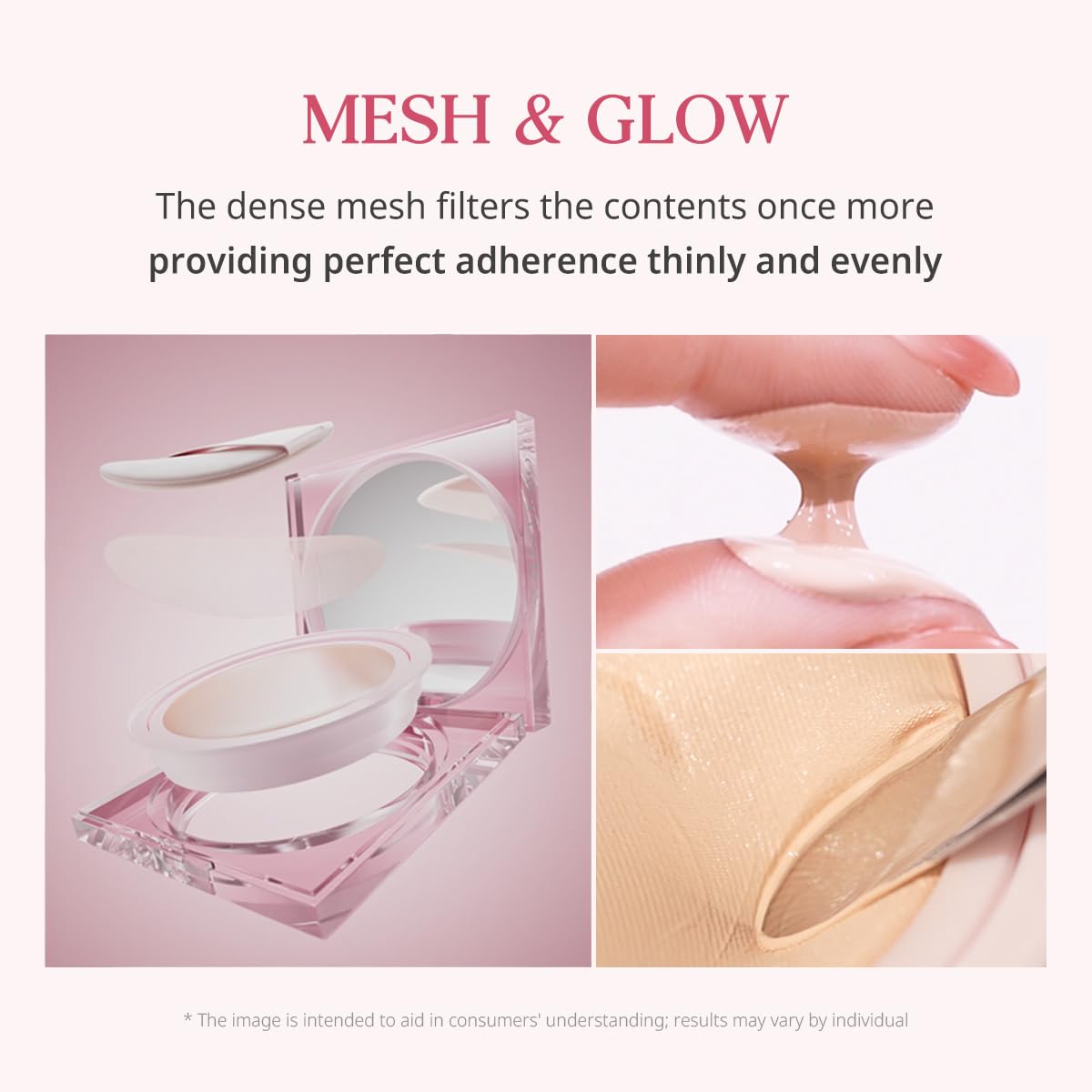 CLIO Kill Cover Mesh Glow Cushion waterdrop puff for precise application.