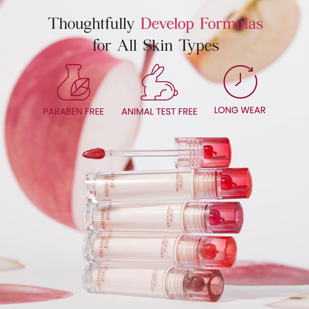 CLIO Crystal Glam Tint Baby Apple close-up shows vivid color and shine.