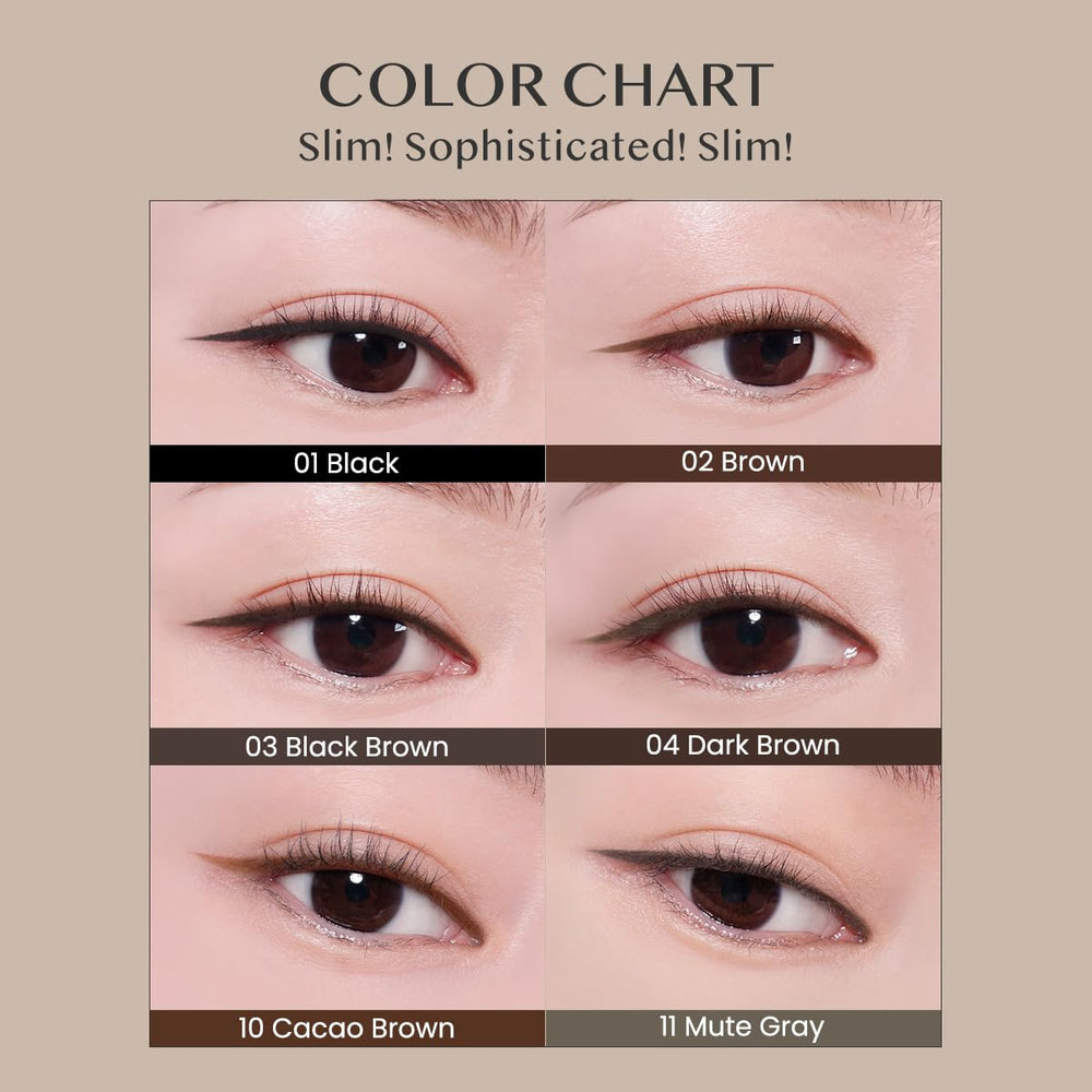 CLIO Sharp So Simple Waterproof Pencil Liner 010 Cacao Brown applied along lash line for defined look.