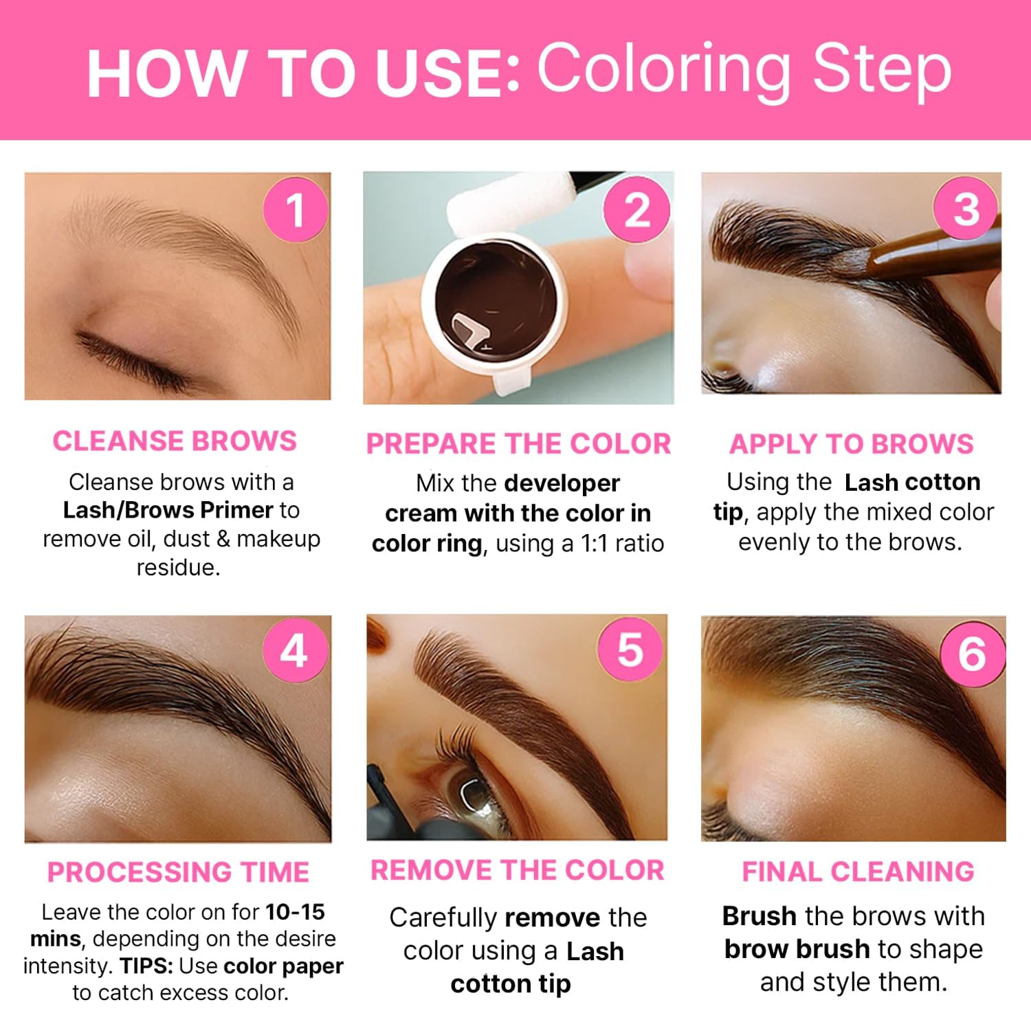 Applying tint to brows to frame and define eyes.