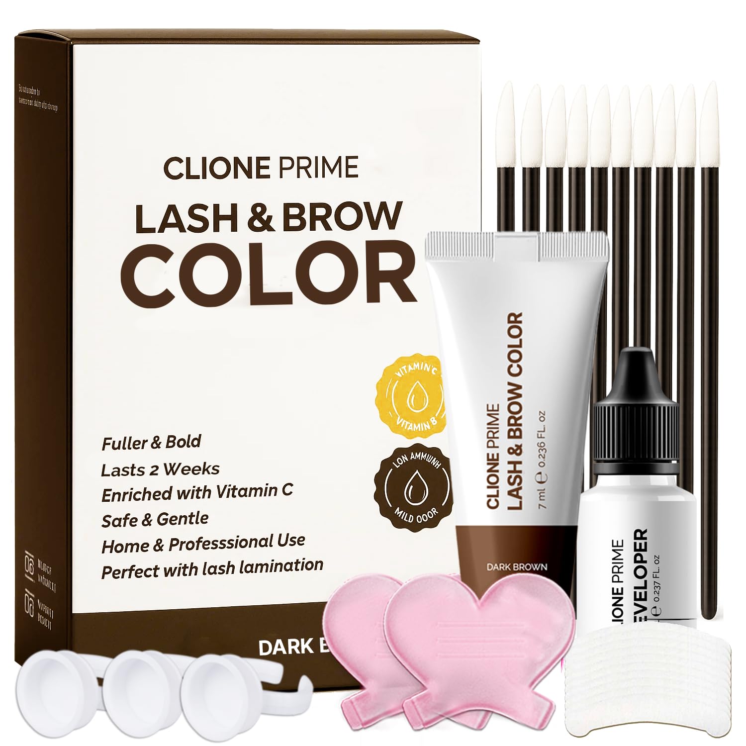 CLIONE PRIME packaging for at-home lash and brow tinting convenience.