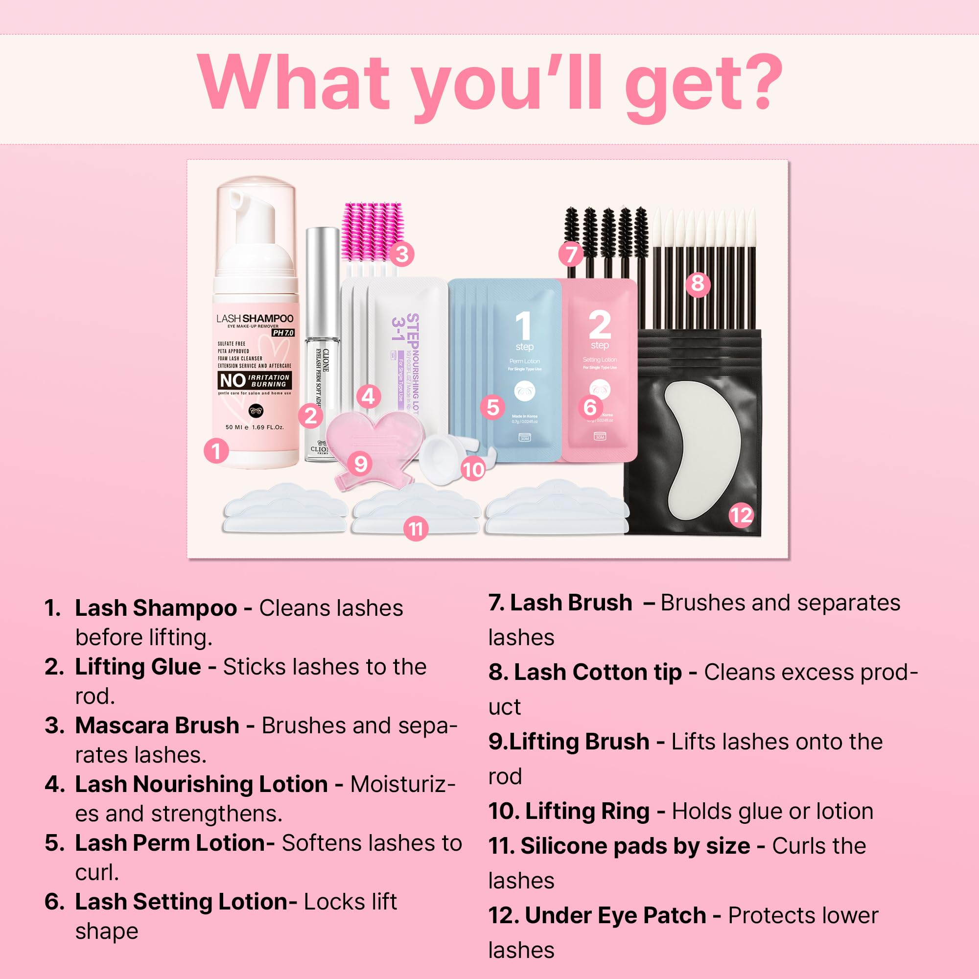CLIONE PRIME Lash Lift Kit silicone rods ensure gentle root lift and even shape.