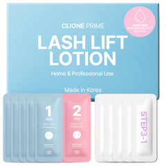 CLIONE PRIME lash lift lotion sachets shown in packaging for freshness.
