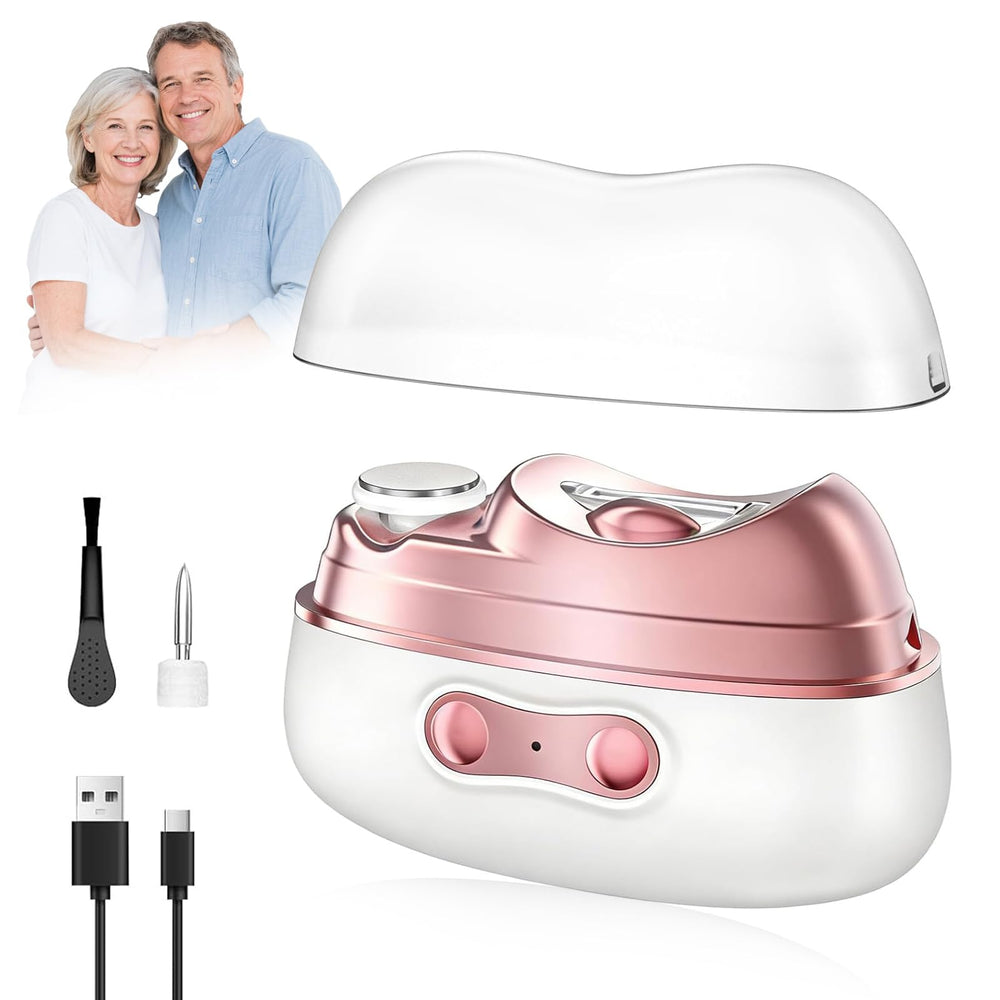 Clippe-ongles électrique 4-en-1 montre son design compact et portable pour le voyage.