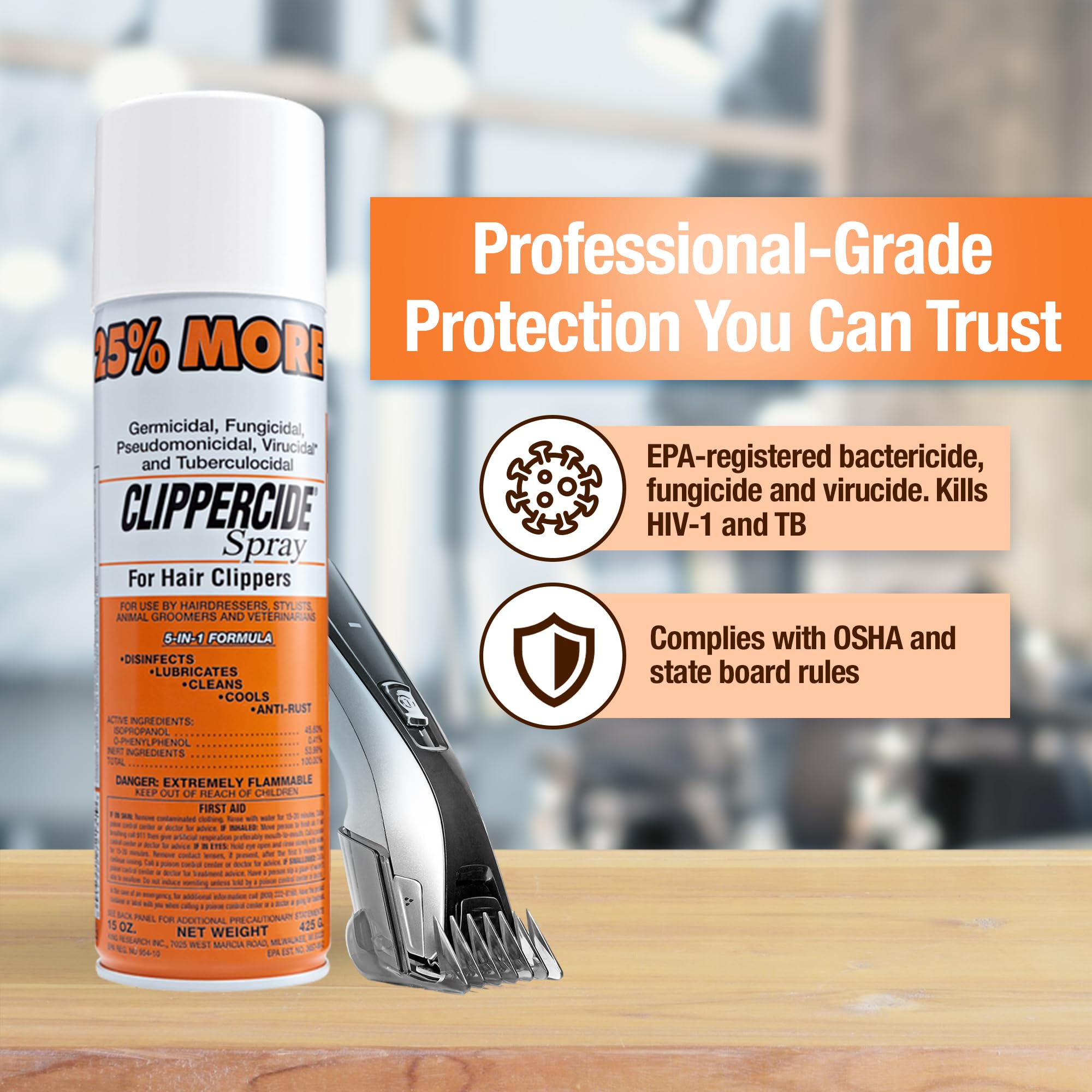 CLIPPERCIDE closeup shows germicidal action for sanitizing.