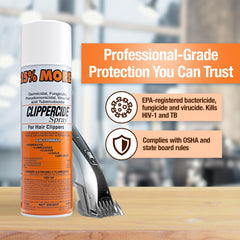 CLIPPERCIDE closeup shows germicidal action for sanitizing.