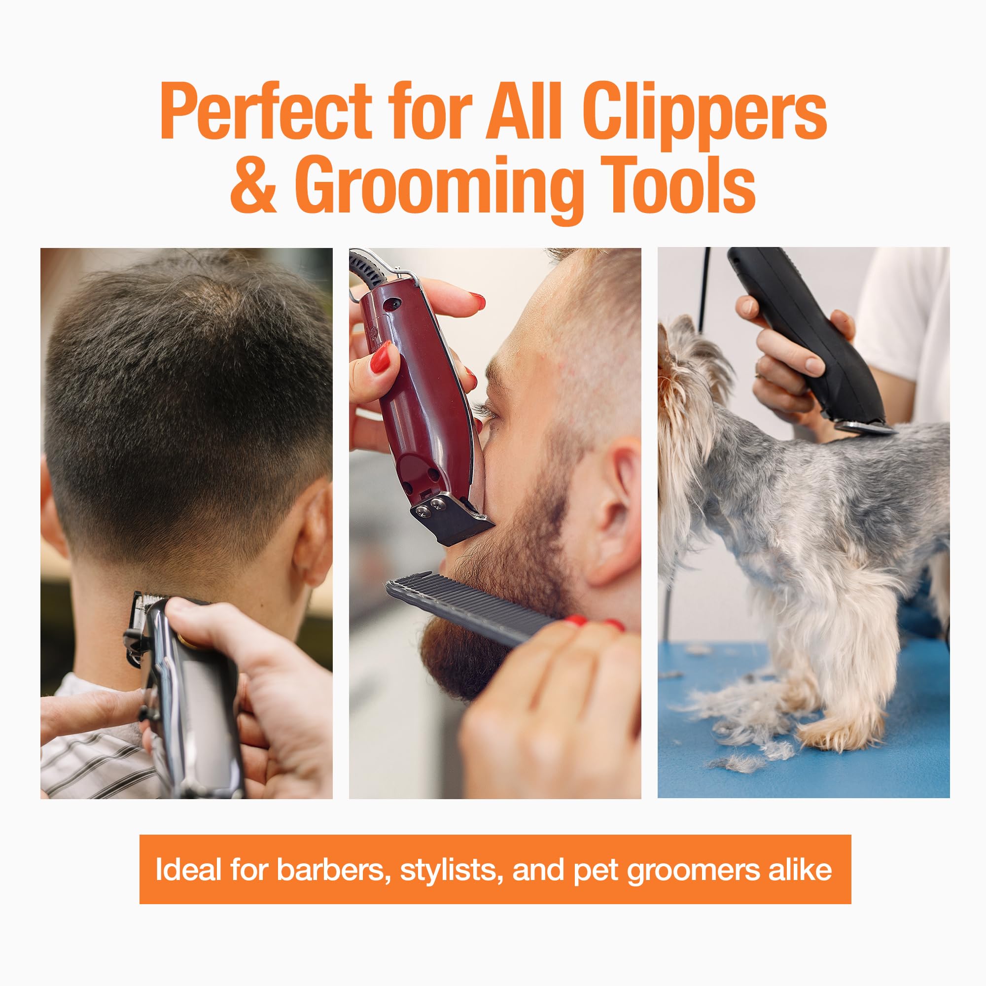 Professional barber scene using CLIPPERCIDE during routine.