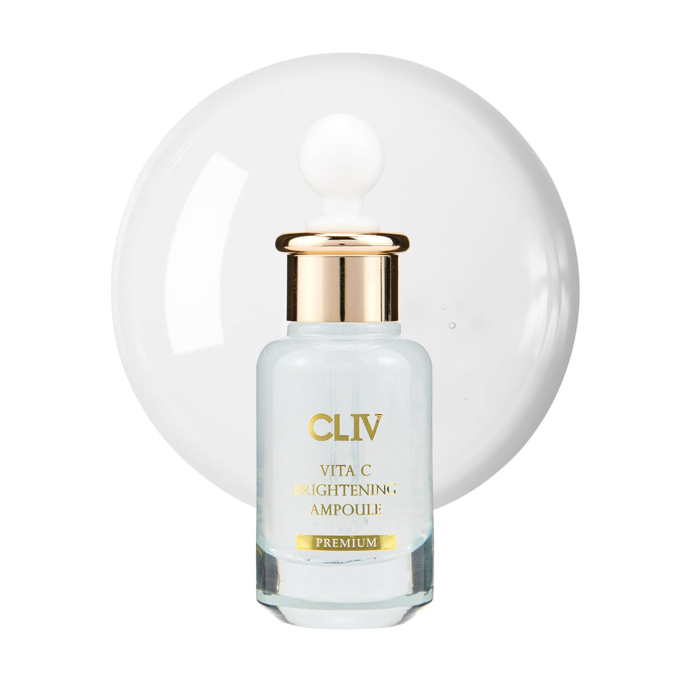 CLIV Vita C serum bottle close-up highlighting hydration and radiant glow.