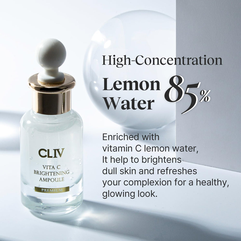 CLIV Vita C serum texture close-up shows smooth absorption.